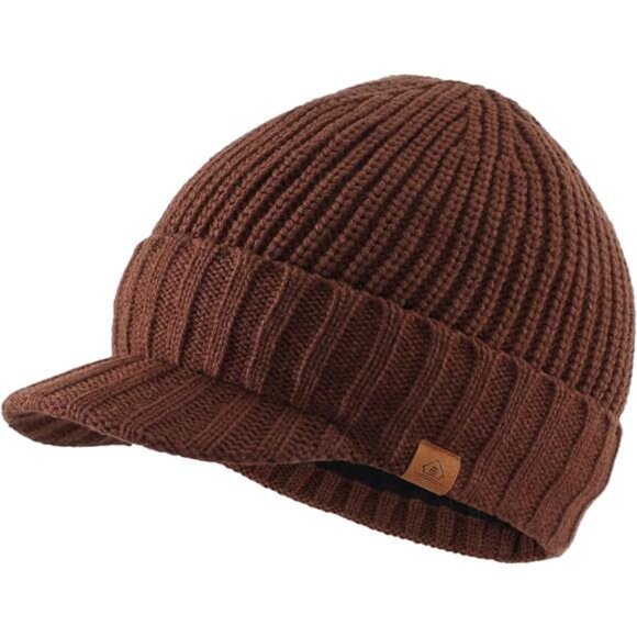 Men's Winter Hat Thick Knit Beanie Cap Coffee - Picture 1 of 6